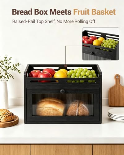 Bread Box for Kitchen Countertop (Black / 1-Tier)