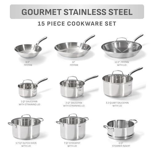 Gourmet 15 Piece Stainless Steel Pots and Pans Set