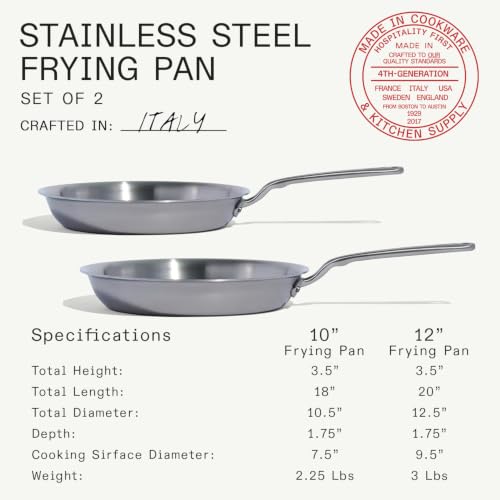 Cookware - 2-Piece Stainless Clad Frying Pan Set - 5-Ply Stainless Clad with Stay-Cool Handle - Professional Cookware - Crafted in Italy - Induction Compatible (2 Count)