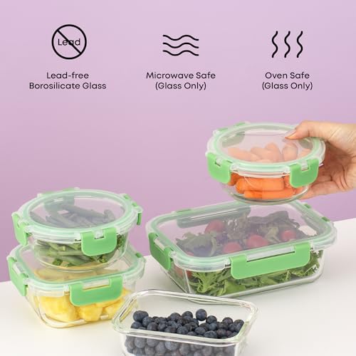 24pc Borosilicate Glass Storage Containers with Lids (Color Green)