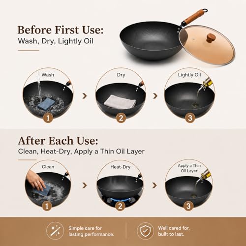 Carbon Steel Wok Pan with Lid (12.6-inch)