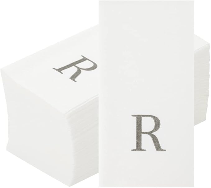 Luxenap 15.8 X 7.9 Inch Linen-Feel Guest Towels, 2000 Lettered Hand Towels - Silver Letter 'R', Sans Serif Font, White Paper Dinner Napkins, airlaid, For Restrooms And Tables - Restaurantware