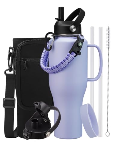 40 oz Water Bottle with Paracord Handle & Carrier Bag (Purple / 40 Ounces with built-in handle)