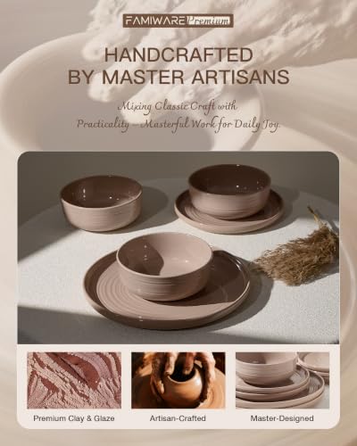 Stoneware Dinnerware Sets with Pasta Bowls (Cinnamon Brown)