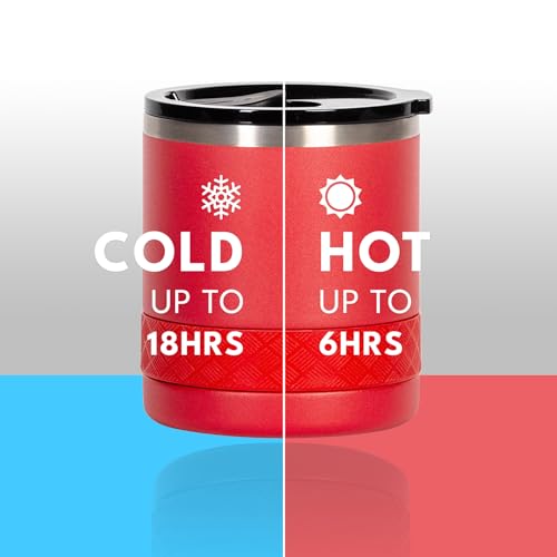 Recess Lowball 10oz Stainless Steel Tumbler Whiskey Glass w (10 Ounces / Red)