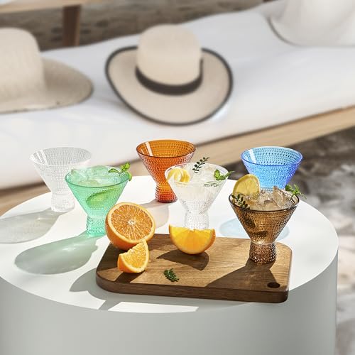 Plastic Hobnail Martini & Cocktail Drinking Glasses Set of 6 Clear Cups 14oz