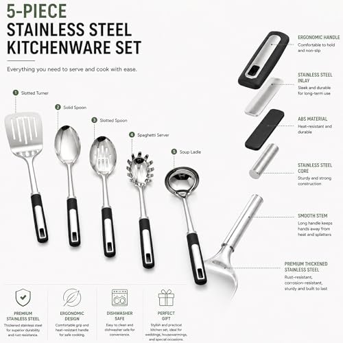 Stainless Steel Cooking Utensils Set with Ergonomic Handles.5 (Cooking Utensil Set(5 Piece))