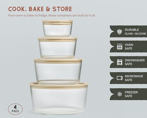 Non Toxic Glass Storage Container Set (Circular - Set Of 4)