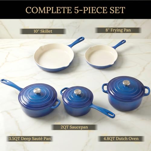 5 Piece Blue Enameled Cast Iron Cookware Set