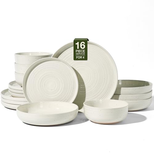 Stoneware Dinnerware Sets with Pasta Bowls (Cream)