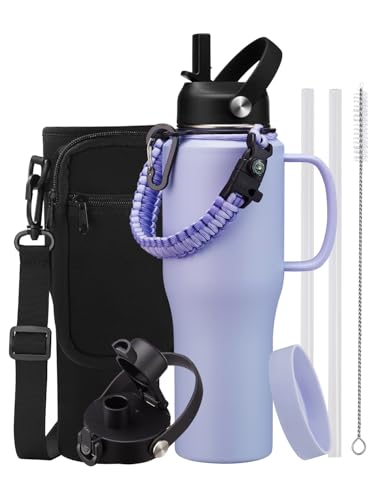 32 oz Vacuum Insulated Water Bottle with Handle (Pale Purple / 32 Ounces with built-in handle)