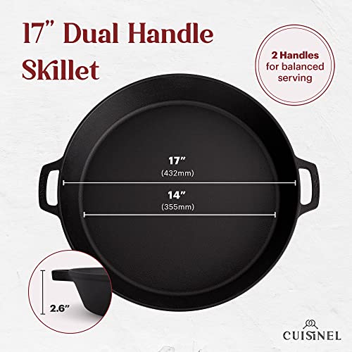 Cast Iron Skillet + Chainmail Scrubber Cleaner (Dual Handle Skillet / 17")