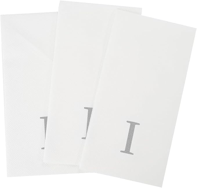 Luxenap 15.8 X 7.9 Inch Linen-Feel Guest Towels, 2000 Lettered Hand Towels - Silver Letter 'I', Sans Serif Font, White Paper Dinner Napkins, airlaid, For Restrooms And Tables - Restaurantware