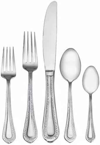 Mikasa Regent Bead 65-Piece Silverware Set, 18/10 Stainless Steel Flatware Service for 12, Includes 5 Serving Tools, Dishwasher Safe Polished Cutlery