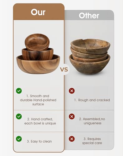 Wooden Salad Bowls Set of 3 (Brown 3 Sizes(set of 3))