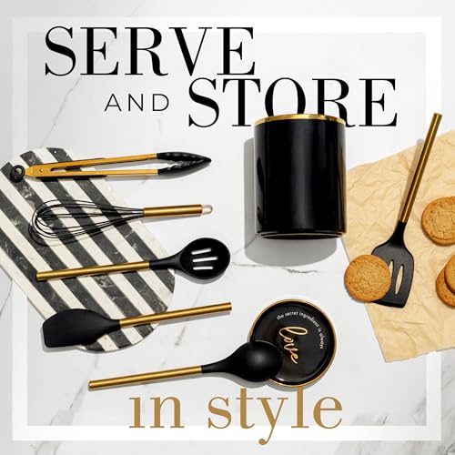 Black and Gold Kitchen Utensils Set with Holder (8PC Black & Gold)