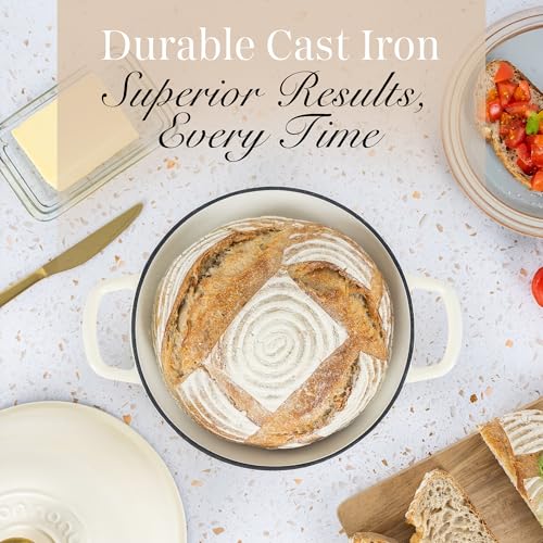 Enamelled Cast Iron Dutch Oven For Bread Baking (Cream)