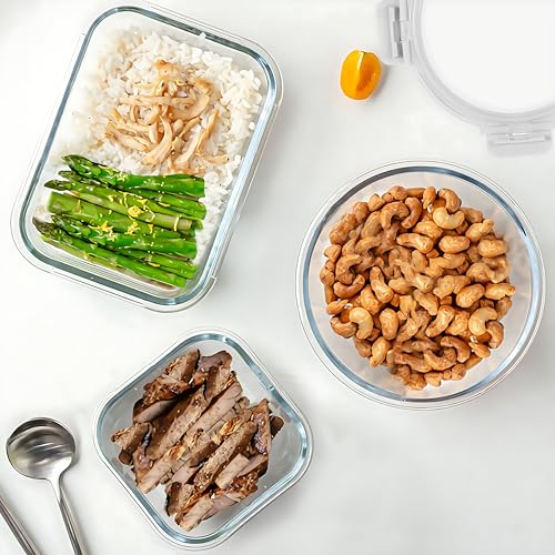 30 Pieces Glass Food Storage Containers Set (White / 15 Pack)