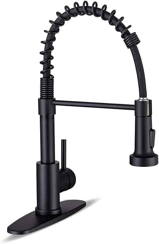 Kitchen Faucets with Pull Down Sprayer Commercial Industrial Stainless Steel Single Handle Single Hole Spring Farmhouse RV Sink Faucet, Matte Black Kitchen Faucet for Laundry Utility Room Sink