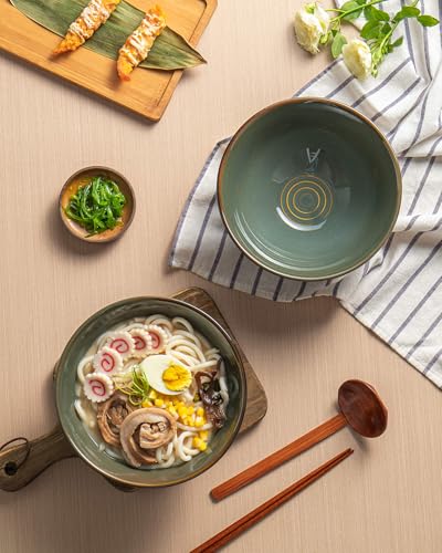 8 Inch 40oz Large Japanese Ramen Bowl Set of 2 (Retro Cyan)
