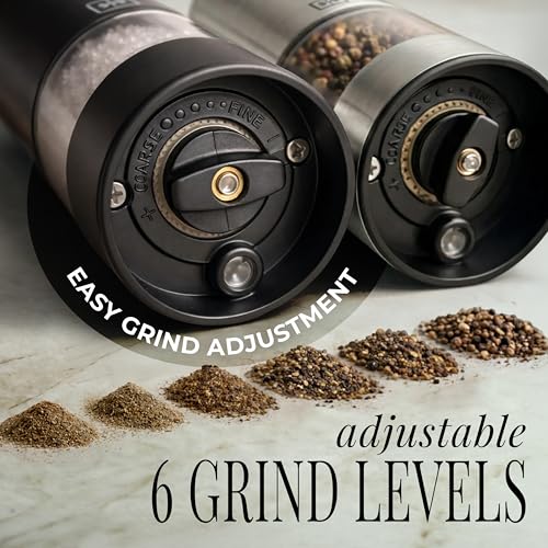 Rechargeable Salt and Pepper Grinder Set (Black, Silver)