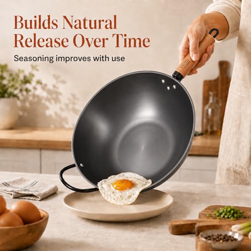 12.6 Inch Carbon Steel Wok with Lid (12.60 inch)