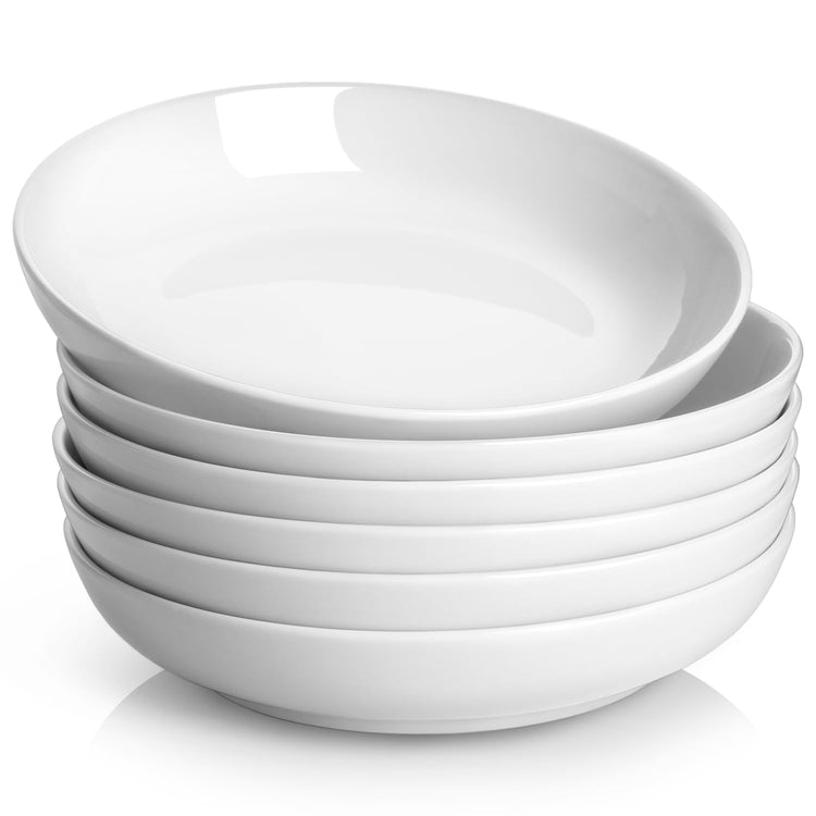 Pasta Bowls 30oz Salad Bowls White Soup Bowls Large Pasta Serving Bowl Porcelain Pasta Plates Wide and Shallow Bowls Set of 6 Microwave Dishwasher Safe Valentines Day Gift (6 Count)