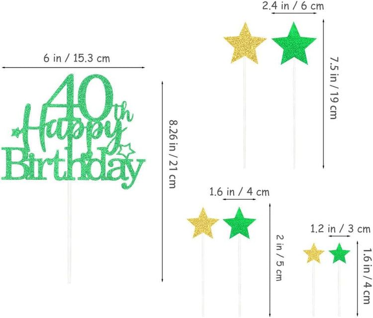 Glittery 40th Happy Birthday Cake Topper with Star,Personalised 40 Birthday Cake Toppers Party Decorations Party Supplies for Boys Girls Green Gold