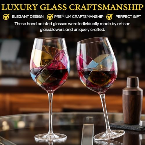 Artisanal Hand Painted Stemmed Wine Glasses (2 Count)