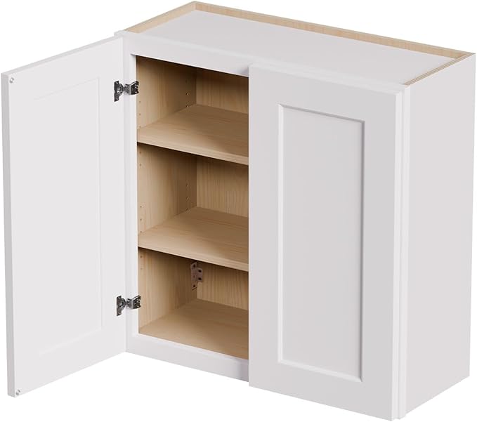 30 Inch Laundry Room Cabinets Wall Mounted, Solid Wood Over The Toilet Storage Organizer, White Shaker RTA Kitchen Wall Cabinet with 2 Shaker Door & Shelves, Large Space for Bathroom, Garage
