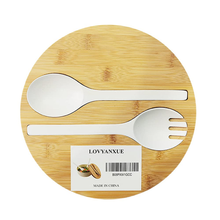 Bamboo Fiber Salad Bowl with Servers Set Large 9.8inches Nature Bamboo Mixing Bowl with Servers with Lid Spoon and Fork for Fruits