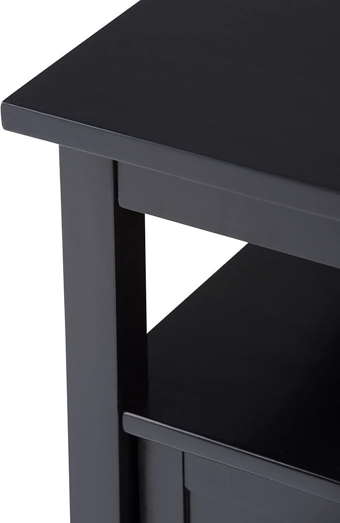 SIMPLIHOME Warm Shaker End Table - 20 inch Wide Solid Wood Side Table in Black, Transitional Accent Table for Living Room or Bedroom with Drawer, Open Shelf and Square Tapered Legs