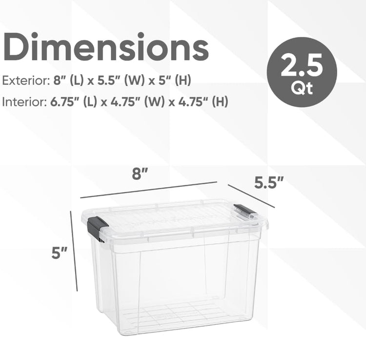 Superio Storage Bins with Lids- 2 Pack, 2.5 Qt Clear Boxes for Organizing, Stackable Plastic Containers- BPA Free, Non-Toxic, Odor Free, Organizer for Home, Office, Dorm