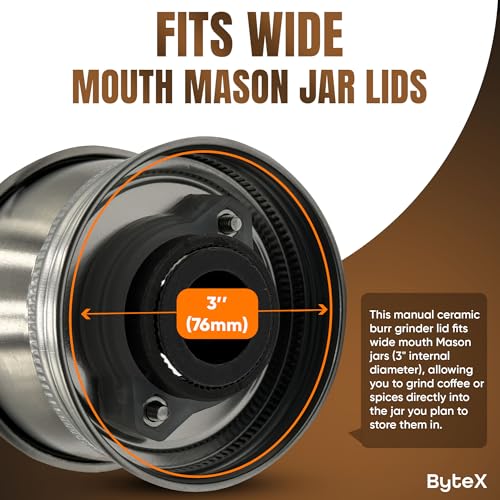 Stainless Steel Coffee Grinder Lid Attachment for Regular Mouth Mason Jars (Wide)
