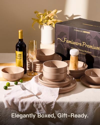 Stoneware Dinnerware Sets for 8 (Cinnamon Brown)