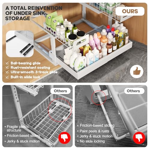 1 Pack Expandable Under Sink Organizers Storage With Upgrade Ball (1 Pack-15.3"-24.2"W / White)