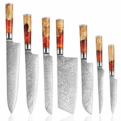 SENKEN 7 Piece Damascus Kitchen Knife Set (7 Count)