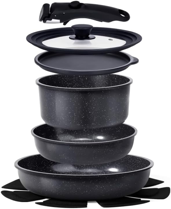 GiPP Ceramic Pots and Pans Set Non Stick, Nonstick Detachable Handle Cookware Sets, Healthy Non Toxic PFAS PFOA & PTFE Free, Dishwasher &Oven Safe, Induction Kitchen Pot and Pan, 8 Piece Grey