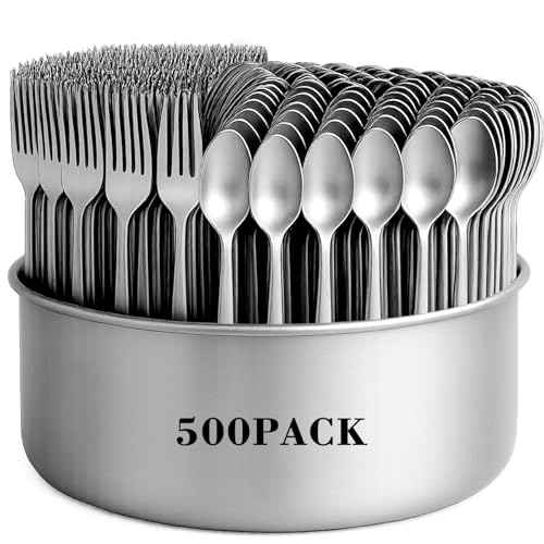 500 Pcs Forks and Spoons Silverware Set for 250 Stainless Steel Flatware Cutlery Set Forks and Spoons Bulk Silverware Utensil for Kitchen Restaurant Home Dinner (500 Count)