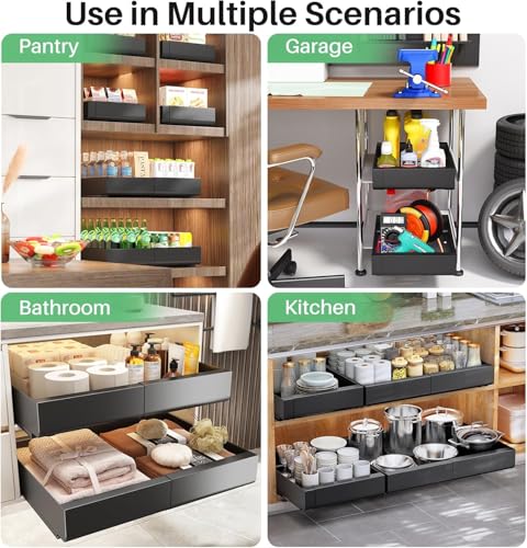 2 Pack Pull out Cabinet Organizer (Black / 21"D×12"-20"W(2 Pack))