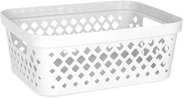 Glad Plastic Storage Basket Set, Value Pack of 6 | Open Storage Bins for Shelves, Bathroom, Pantry, Closet | Nesting Organizer Boxes with Handles, 2 Gallon, White