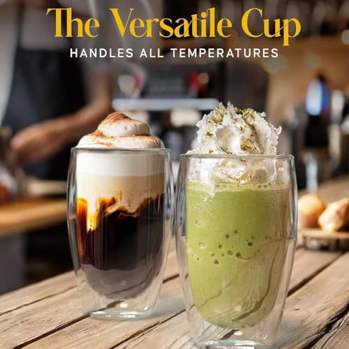 17oz Double Wall Glass Coffee Mugs Set of 4 (4 mugs)
