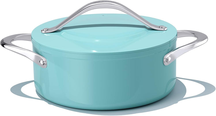 Stock Pot 4.5qt Dutch Oven with Lid (9.5") Nonstick Ceramic Coated Non-Toxic PFAS-Free Even Heat Distribution for Braising, Baking Bread & Soups, Compatible for All Cooktops(Induction/Gas/Electric) Oven Safe to 500ยฐF (Caribbean Blue)