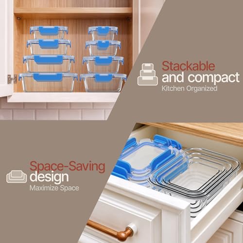 Bakken Borosilicate Glass Food Storage Containers with Lids 24 Pieces (Blue)