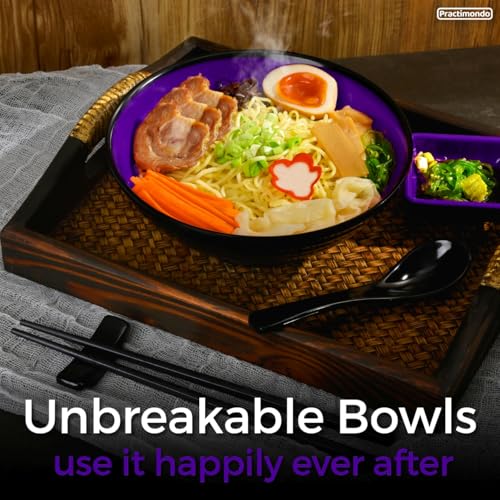 Unbreakable Ramen Bowl Set with Chopsticks and Spoon (2 Bowl Set / Purple & Black)