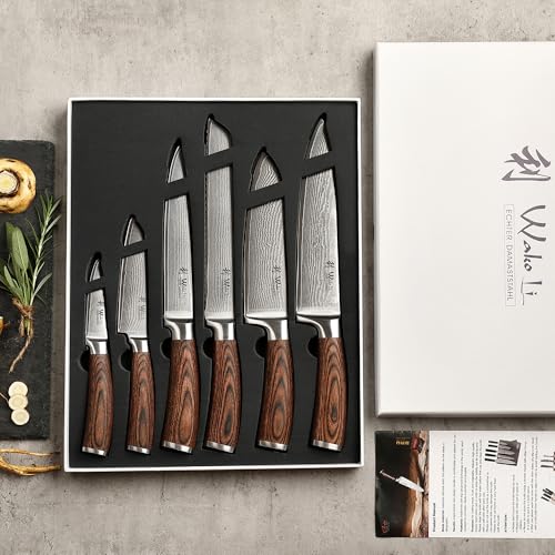 EDIB 6 Pcs Damascus Kitchen Knife Set with Magnetic Block