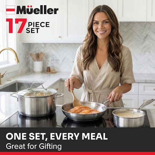 Mueller 17 Piece Stainless Steel Pots and Pans Set