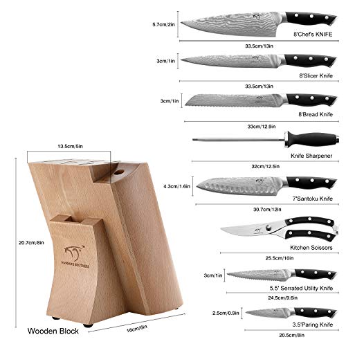 9 Piece Damascus Japanese Kitchen Knife Set with Block (9 Count)