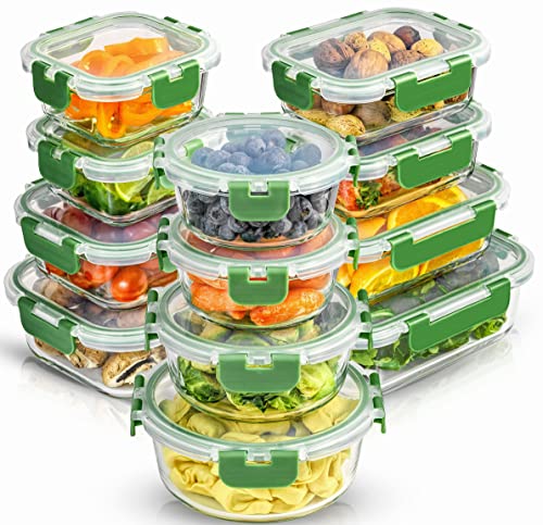 24pc Borosilicate Glass Storage Containers with Lids (Color Green)
