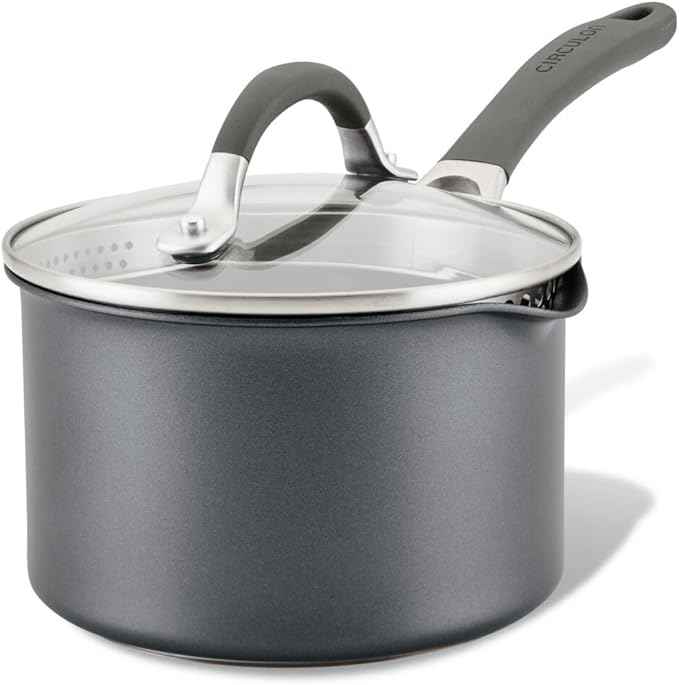 Circulon A1 Series with ScratchDefense Technology Nonstick Induction Straining Sauce Pan with Lid, 2 Quart, Graphite